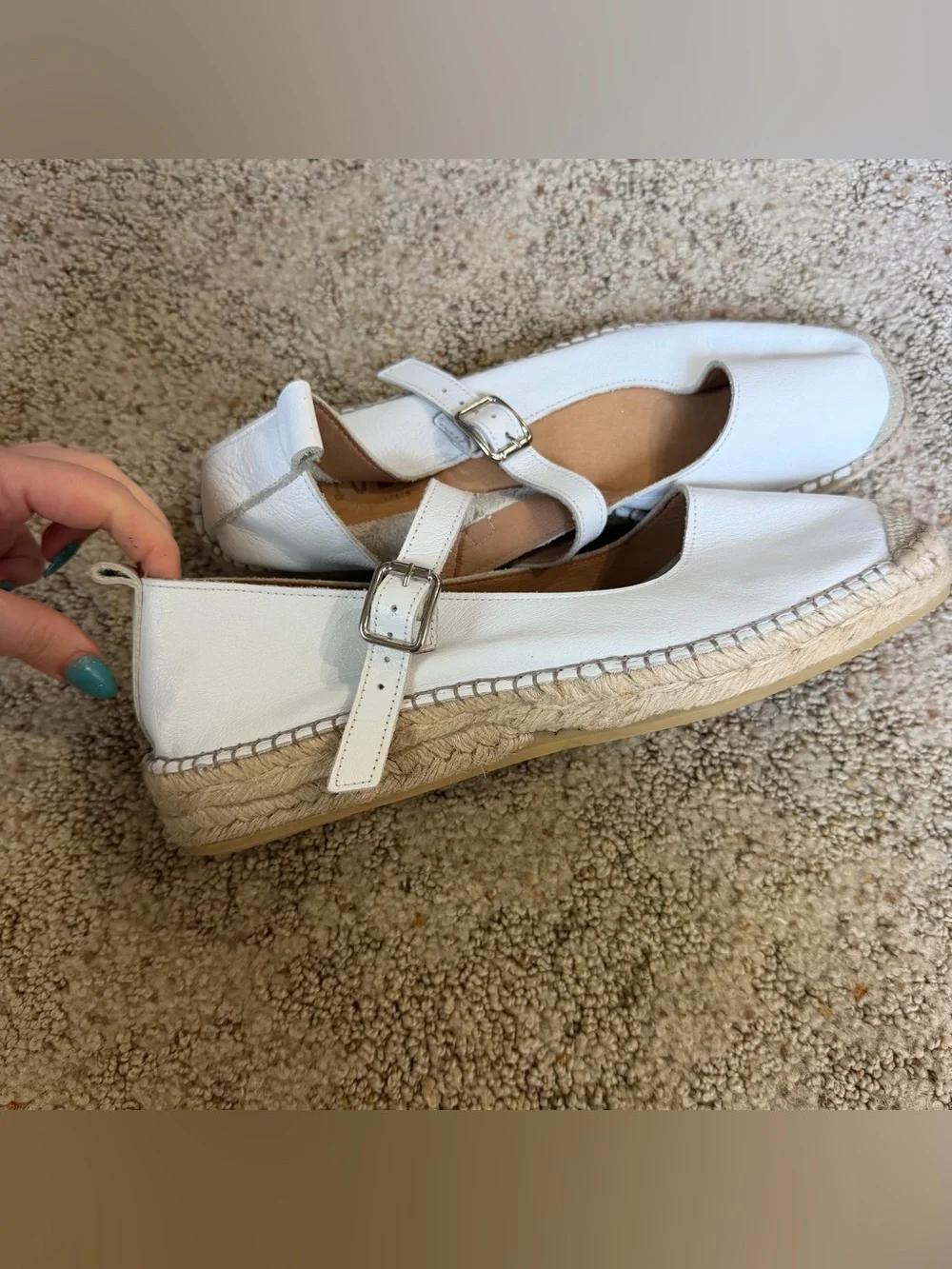 FABIOLAS Classy Buckle White MaryJane Low Heel Espadrilles  EU Sz 41 / US 10